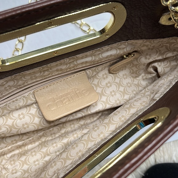 Charming Charlie Brown Faux leather clutch with gold chain detachable strap - Picture 4 of 5